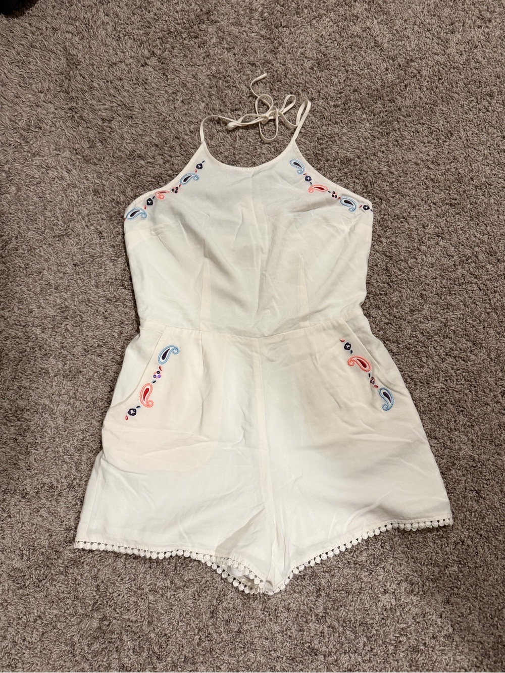 Women’s ivory Embroidered Halter One-Piece Romper